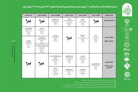 انتشار جدول اجراهای بخش «فراگیر» چهل و سومین جشنواره تئاتر
فجر